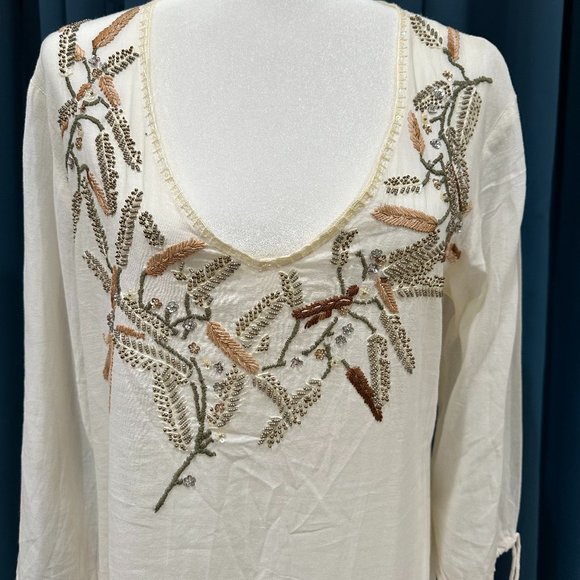 JO NO FUI Beige/off-white Rhinestone Cotton Dress